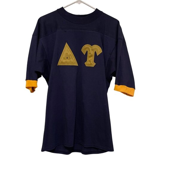 Vintage Foghorn 948 Signature Sportswear Navy Gold Cotton Jersey Shirt M - Picture 2 of 7